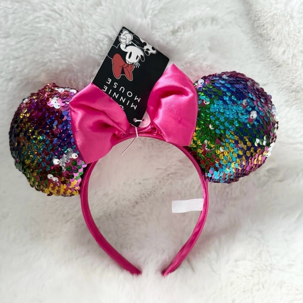 *NEW* Pink Minnie/Mickey headband with Rainbow Sequin Ears